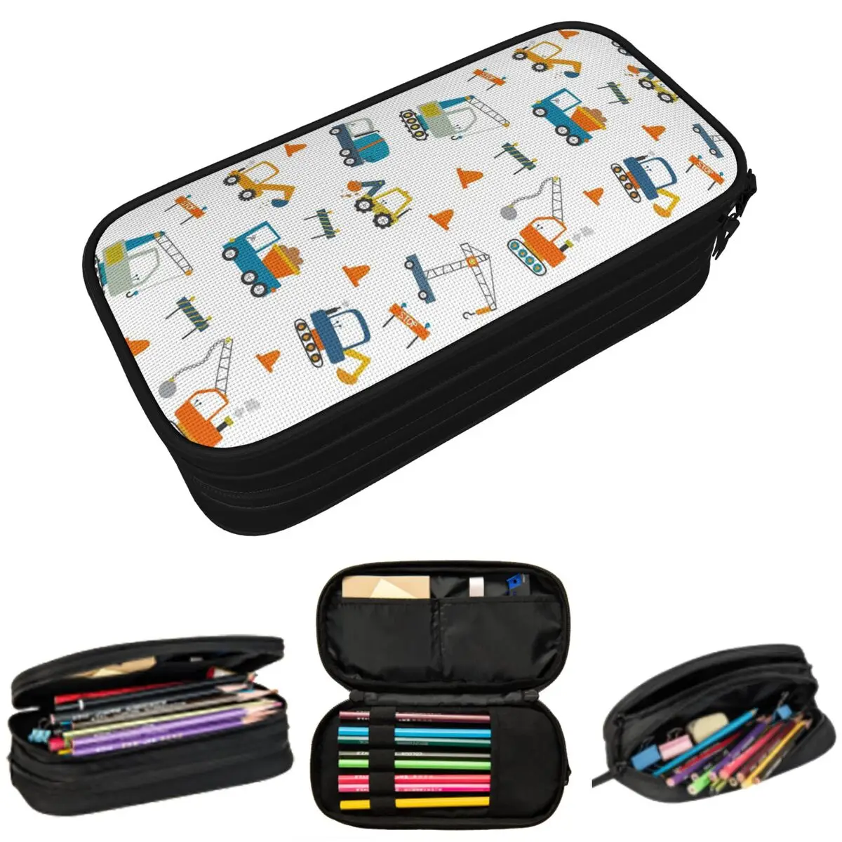 Excavators Construction Machines Cartoon Pencil Case for Students Gifts Pen Box Pencil Bag Stationery Supplies Pen Holder Bag