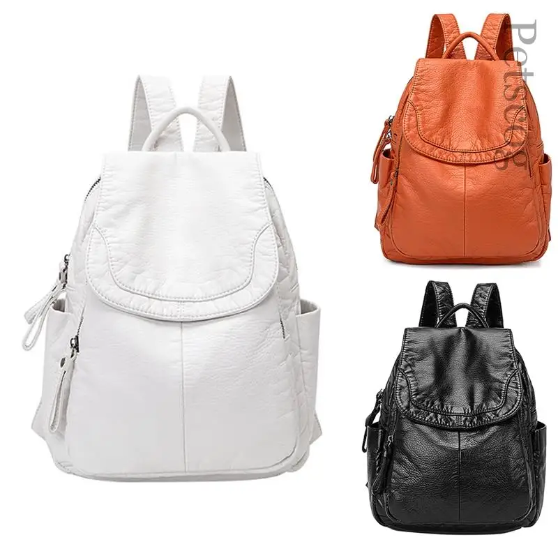 Women's Soft Leather Casual School Bag Washed Pu Leather Backpack Girl Casual Travel Small Shoulder School Bag Backpacks