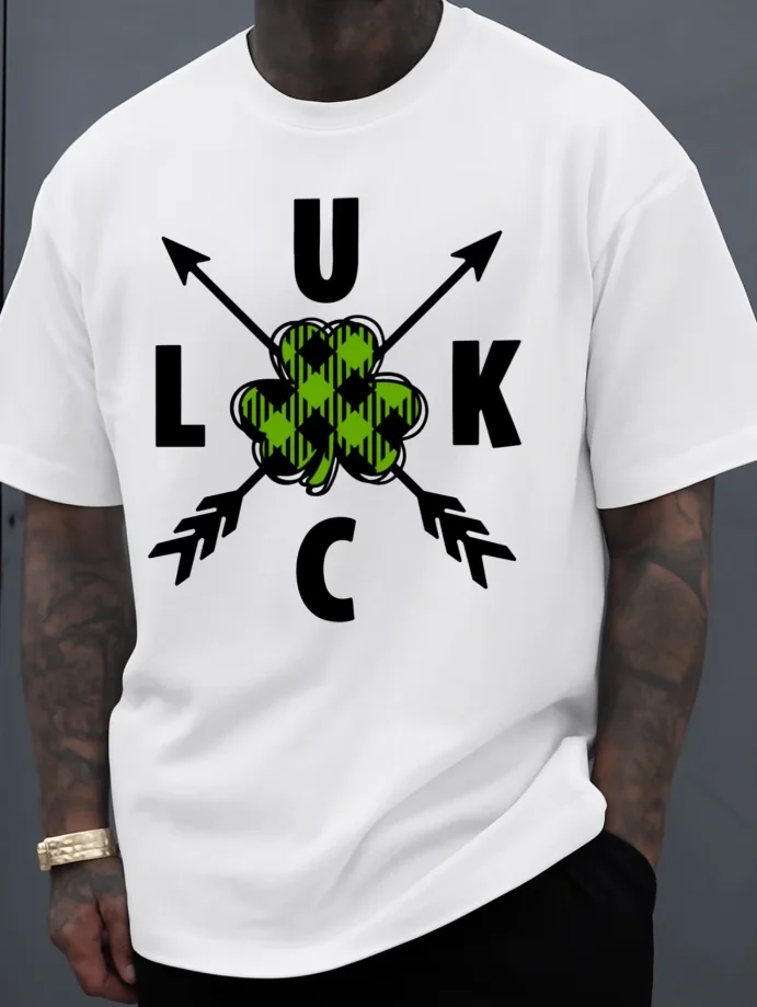 St. Patrick's Luck Arrow Tee Men's T Shirt White Tees Weekend Casual Wear Casual Attire theCool Shirts, Funny Shirts, T Shirt Ea
