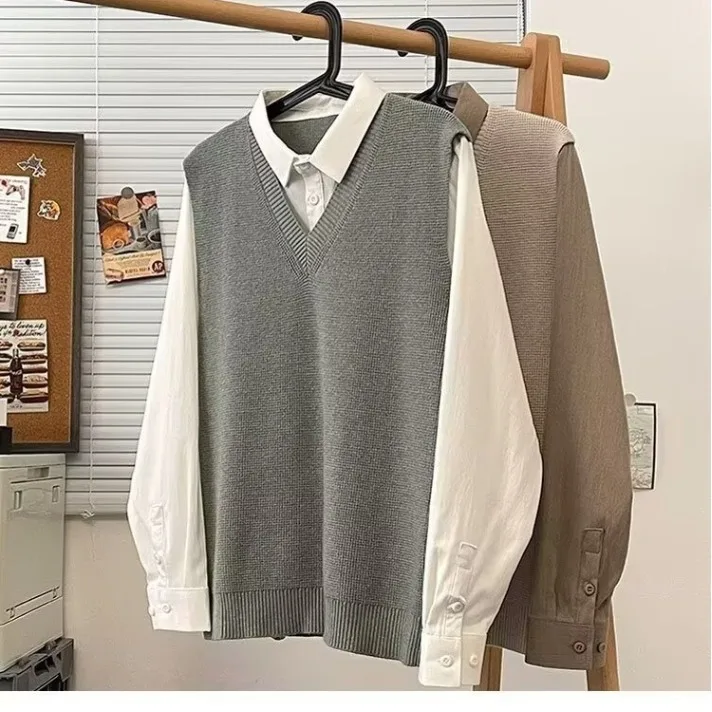 

Мужской вязаный свитер High Sensation с эффектом двухслойности, имитация двух предметов, для повседневной носки, осень-зима