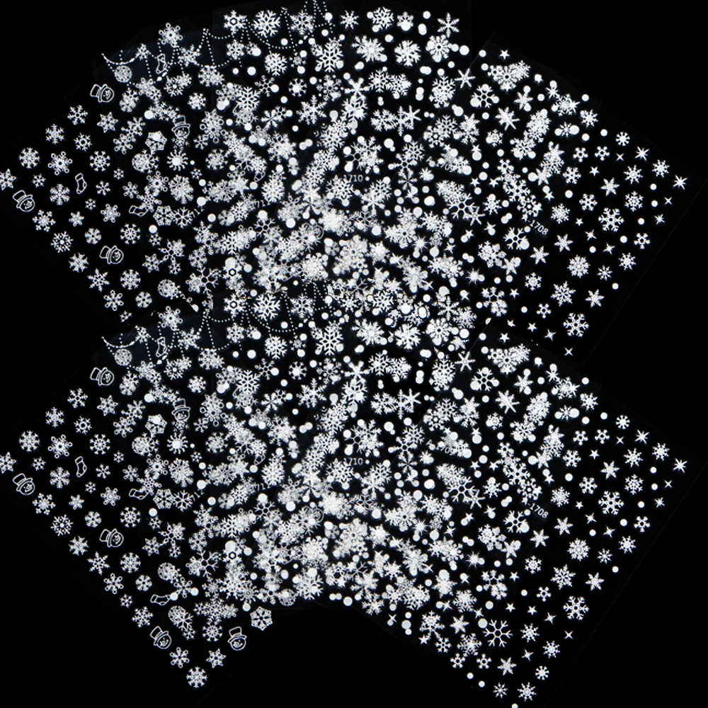 12 Pz/kit 3D Natale Fiocchi di Neve Bianchi Adesivi per Unghie Misto Hollow Fiocco di Neve Decalcomanie per Unghie Autoadesive Fiocco di Neve di Natale Slider