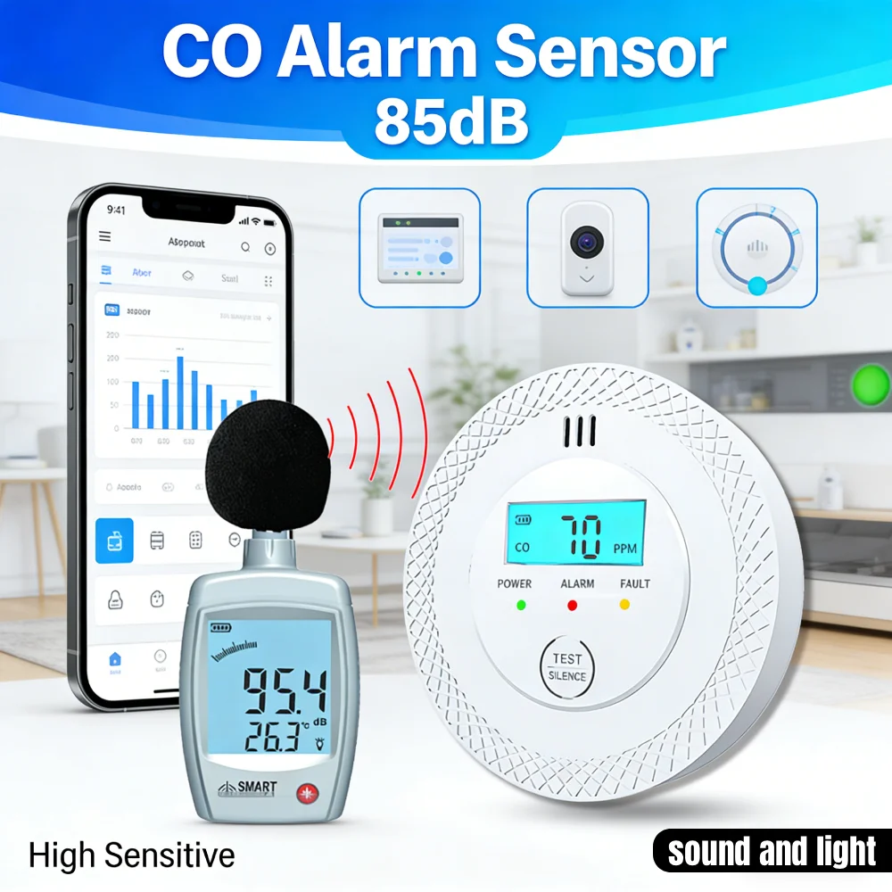 

Carbon Monoxide Alarm Detector with LEDs CO Detector Battery Powered Carbon Monoxide Detector Alarm LCD Display for Home Hotel