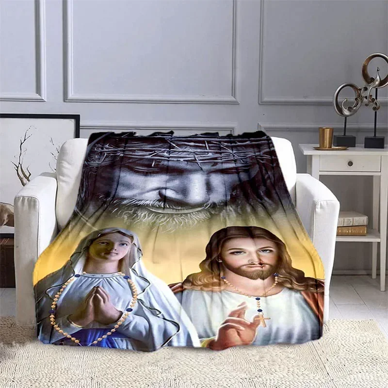 Jesus and The Virgin Mary Print Blanket Faith Religious Blanket Soft Warm Throw Blanket Sofa Bedding Birthday Gifts Blanket