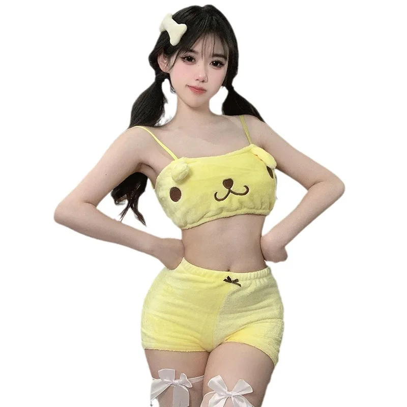 Anime Japanese Cute Girl Plush Pajamas Set Sweet Animal Cosplay Underwear Women Mini Set Lingerie Nightwear Halloween Costume