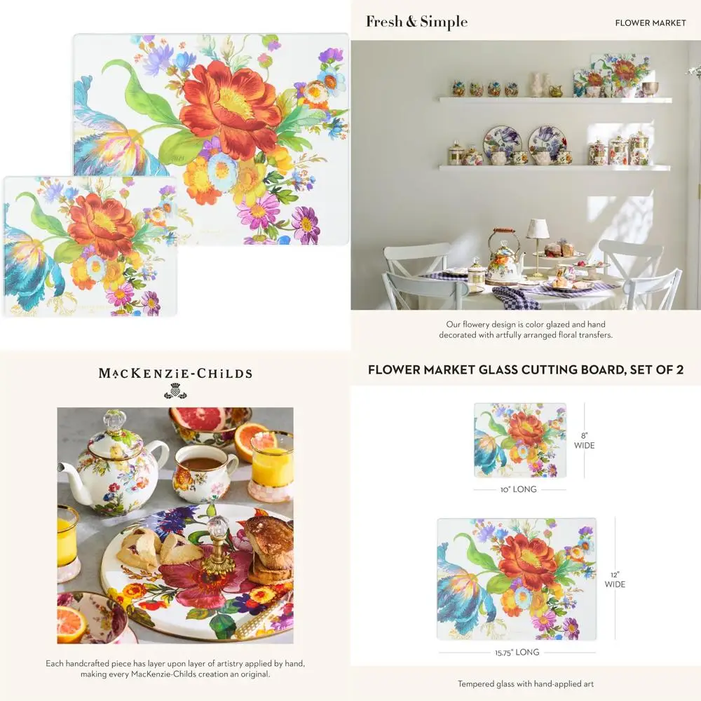 

Large Flower Market Design Tempered Glass Cutting Boards Set of 2, Ideal for Kitchen Countertops and Cutting Surfaces