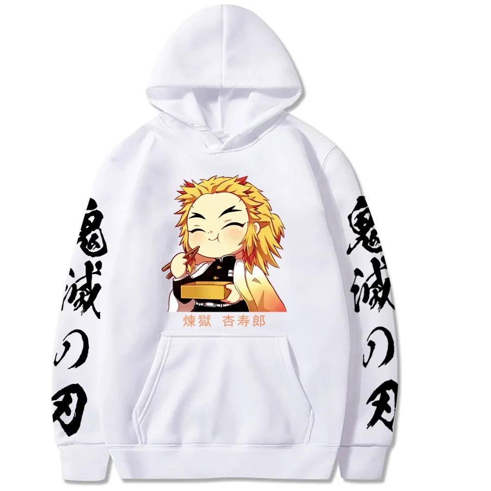 Chibi Rengoku Eating Print Hoodie Women Fashion Pullovers Autumn Anime Sweatshirts Demon Slayer Hoodies Streetwear Men Clothes