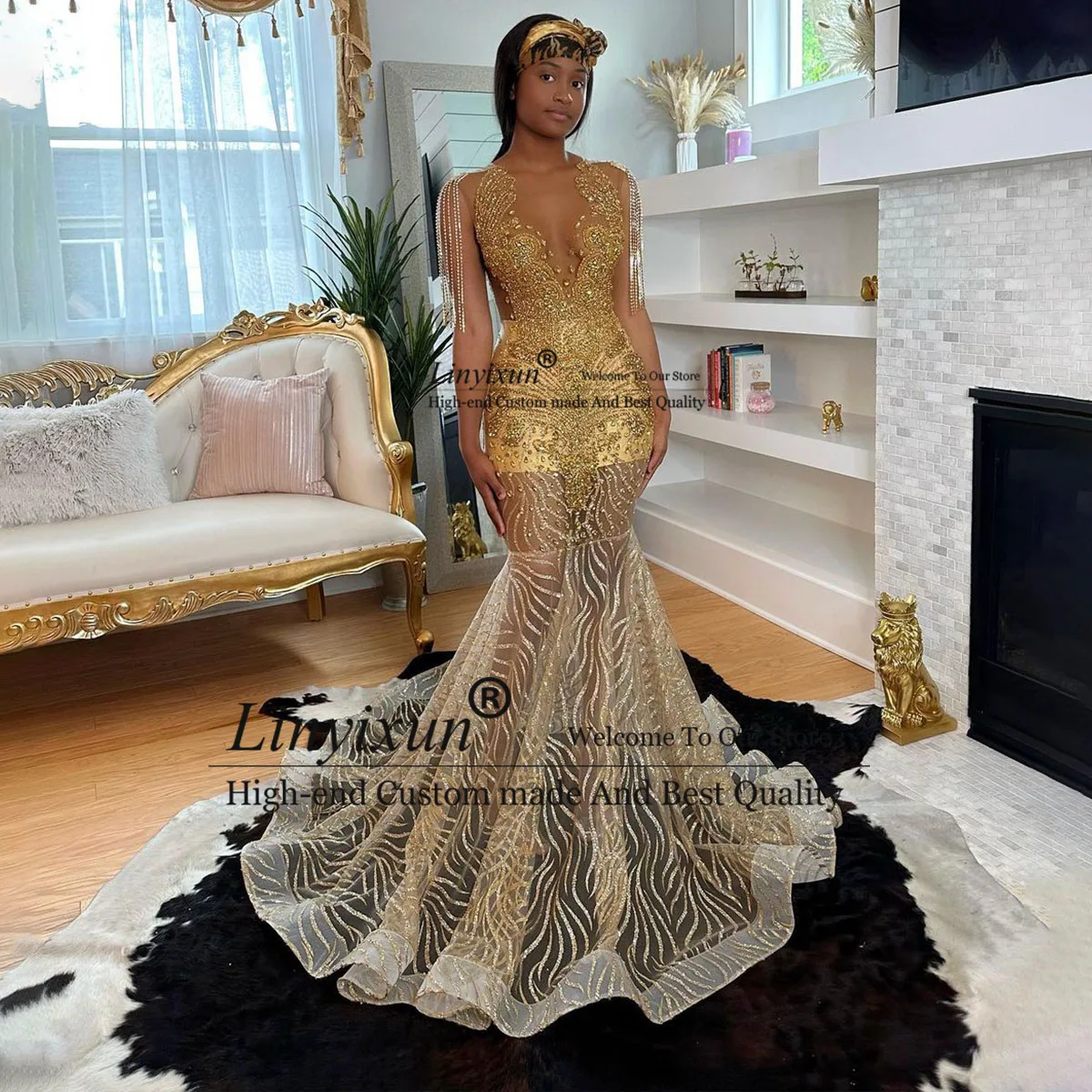 Formal Sleeveless Diamond Long Prom Dress For Black Girls Crystal Tassel Rhinestones Party Gowns Sequins Mermaid Evening Dresses