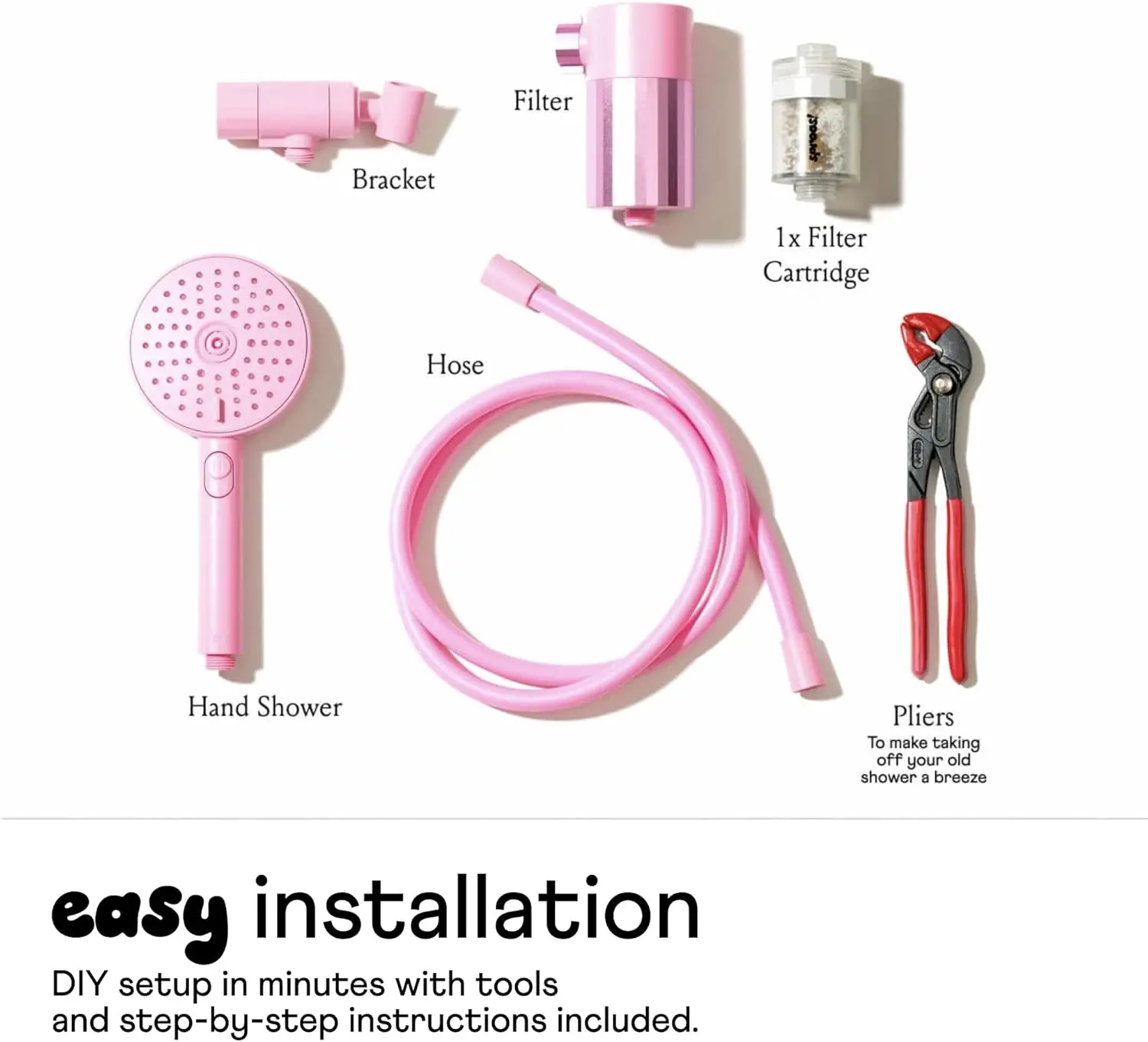 Handheld Showerhead with Filter, High Performance for Healthier Hair and Skin, 70 Inch Hose, 3 Spray Modes, Pink
