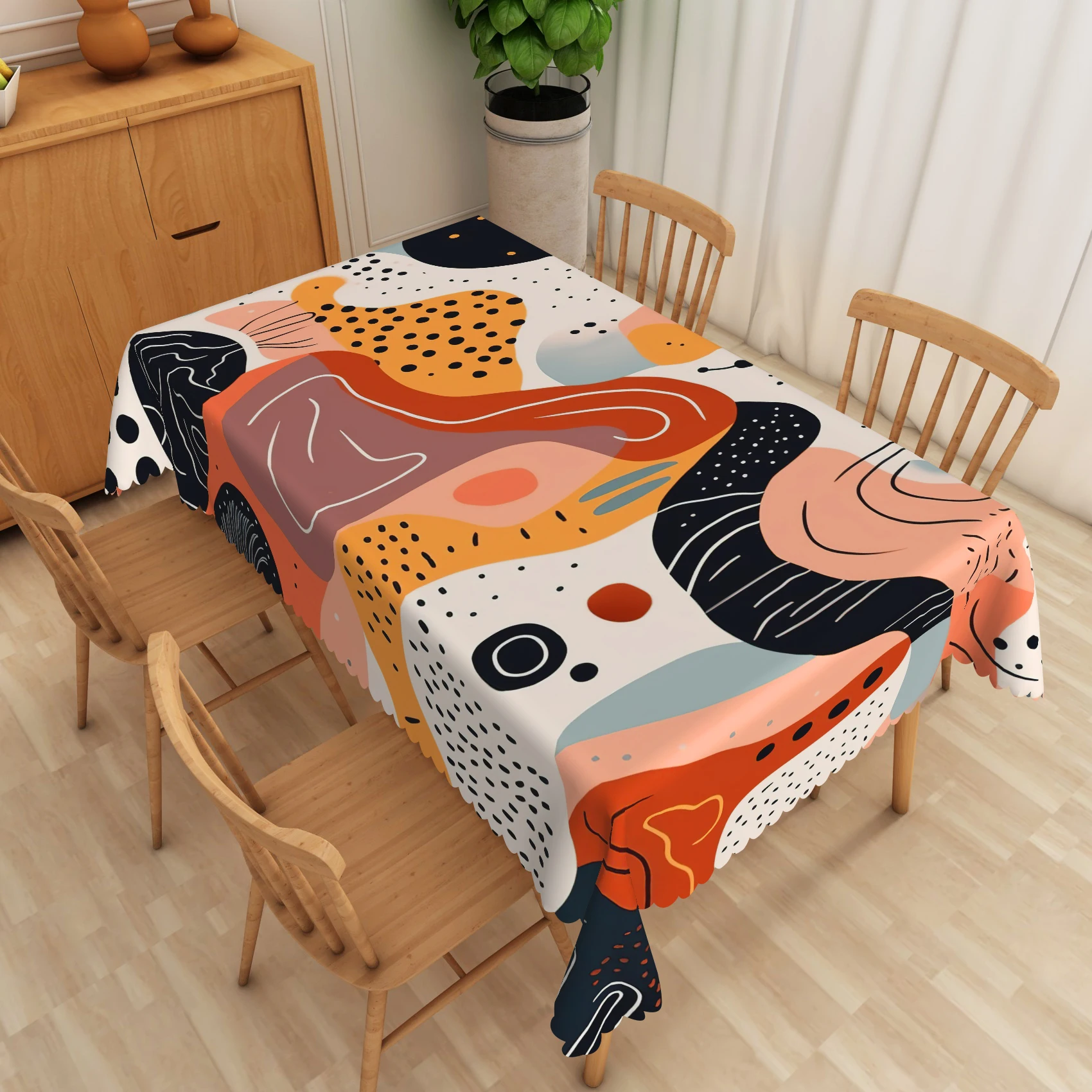 

Modern Abstract Tablecloth Printed Table Cover for Dining Room Kitchen Home Decor Waterproof Oil-Resistant Polyester Tablecloth