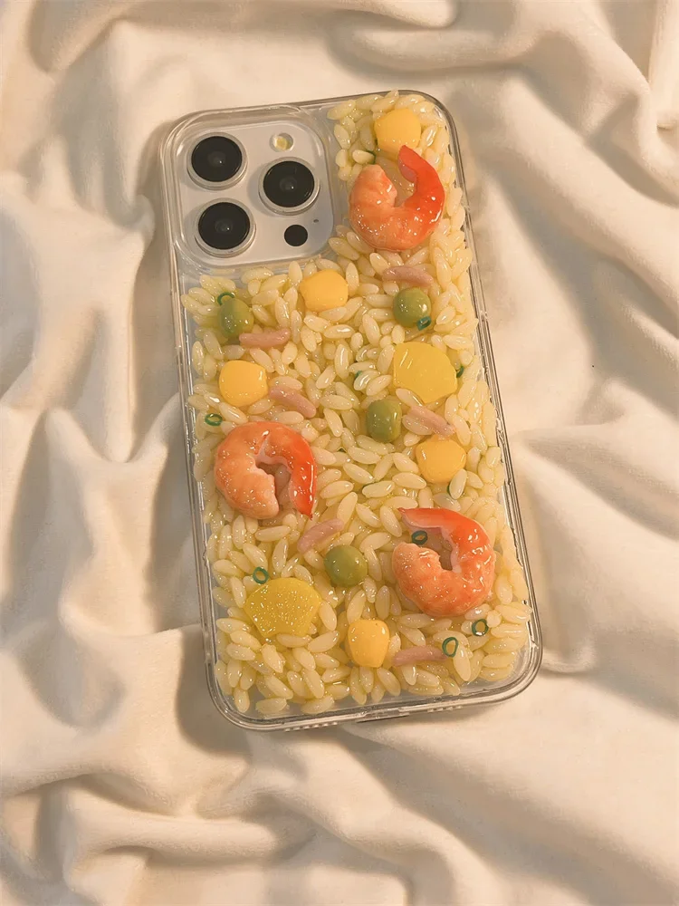 Funda tridimensional para teléfono móvil iPhone 16, carcasa con diseño creativo de mariscos y arroz frito, antifa, sentido avanzado, iPhone14promax, 15promax