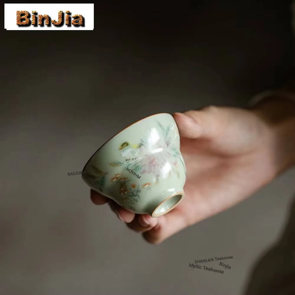 65ML Flower and Bird to Ceramic Teacup Secret Yellow Ru Klin Tea Bowl Gourd Master Cup Chazhan Mate Cup Kung Fu Teaset Drinkware - view 6