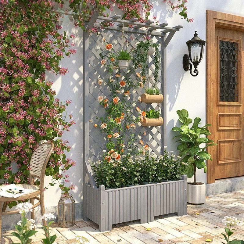 Outdoor courtyard preservative wood flower frame balcony floor grid climbing vine frame decoration room