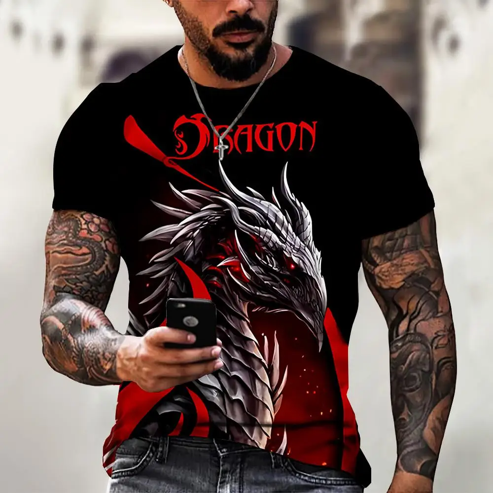 

3d Dragon Graphic T-Shirt Summer Man Short Sleeve Shirt High Quality Men's Casual Sweatshirt Big Size Animal Top Casual Tshirt