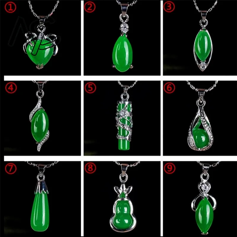 925 Silver Chinese Green Jade Water Drop Pendant Dragon Necklace Jadeite Amulet Fashion Jewelry Luck Gifts Women Sweater Chain