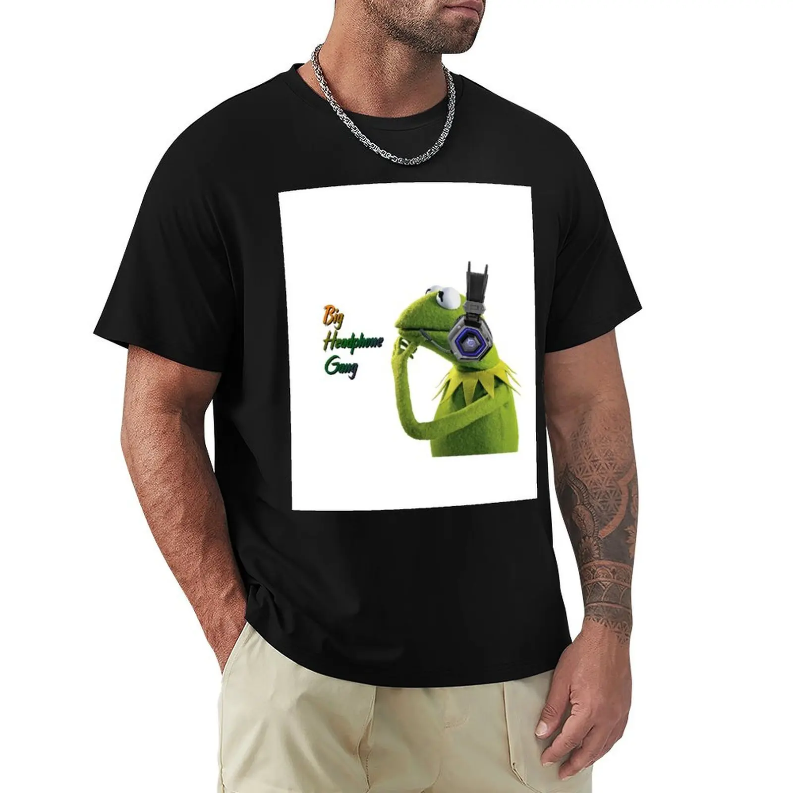 Big Headphone Gang Kermit T-Shirt Plus Size Gym Sports T-Shirt