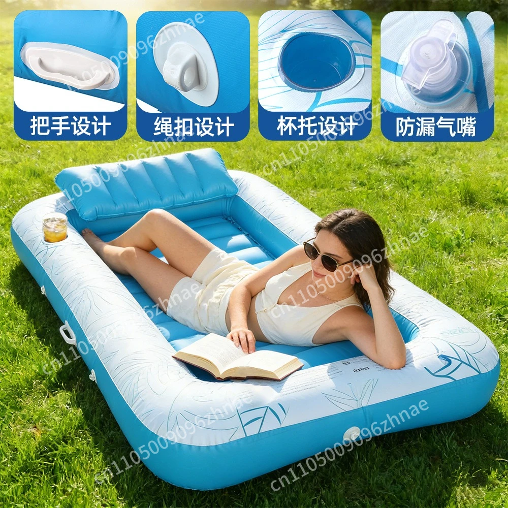 Double inflatable with pillow floating row adult backrest pvc floating row water play tanning pool lounge chair floating row