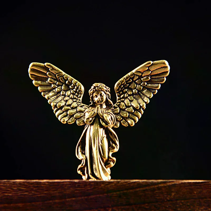 Vintage Brass Blessed Guardian Angel Figurines Miniatures Desktop Ornaments Lovely Small Statue Home Decoration Crafts