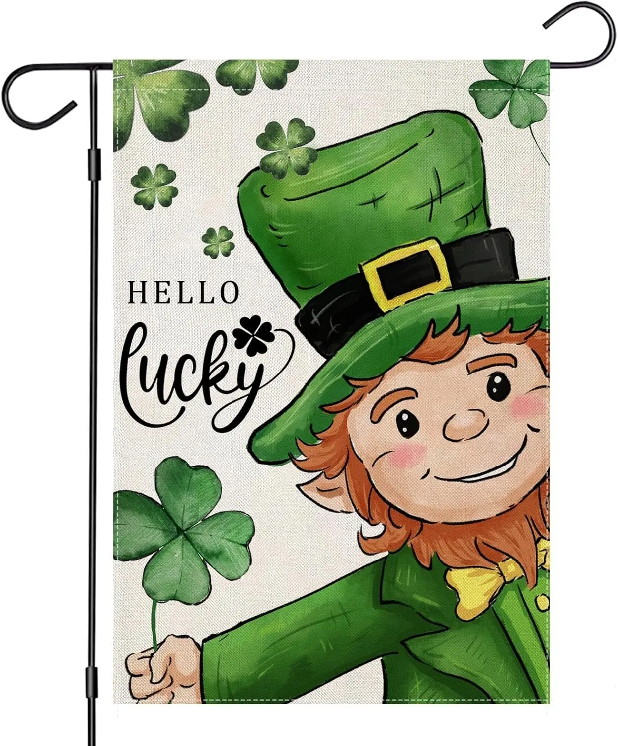 Hello St Patricks Day Garden Flags for Outside, Irish Leprechaun with Lucky Shamrocks Small Seasonal Decoration for Holiday  EEZ