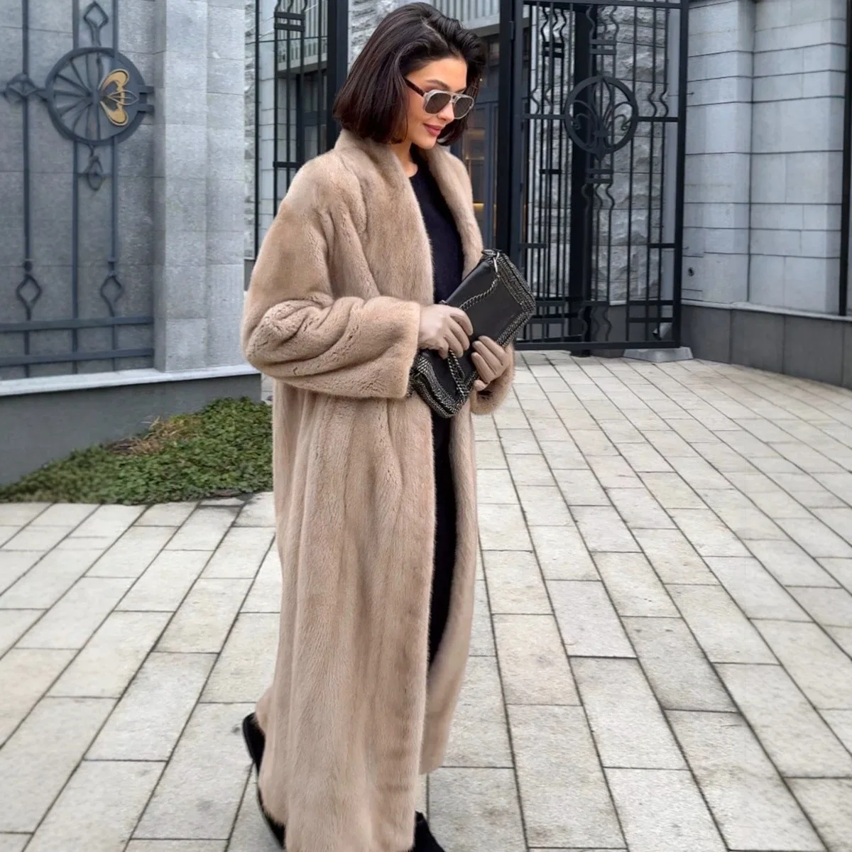 Long Coats Women Faux Fur Jackets V Neck  Thick Warm Y2k Streetwear Full Sleeve Jacket Elegant Work Ankle Length Autumn Winter