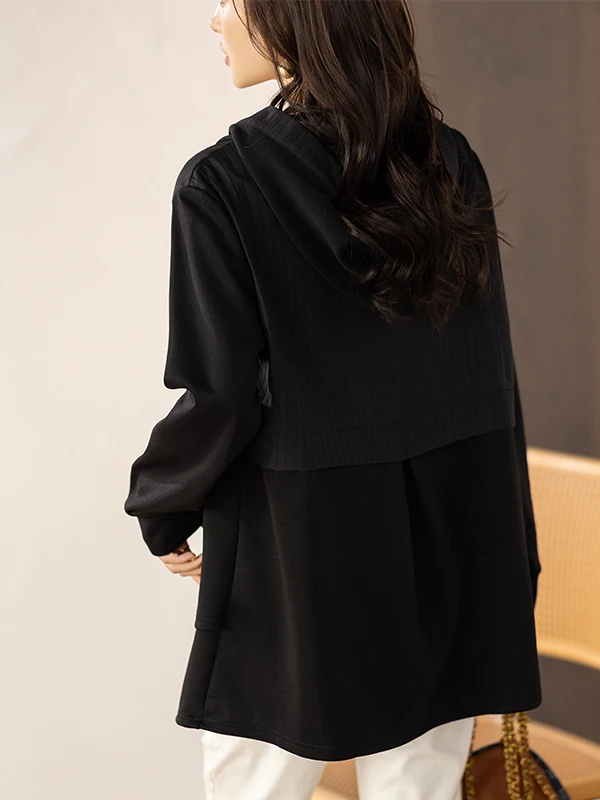 Sli mit Kapuze, mittellang, Übergröße, Muttermantel, lässig, Faion-Oberbekleidung, Herbst, Neuankömmling, Damen-Strickpullover aus Polyester