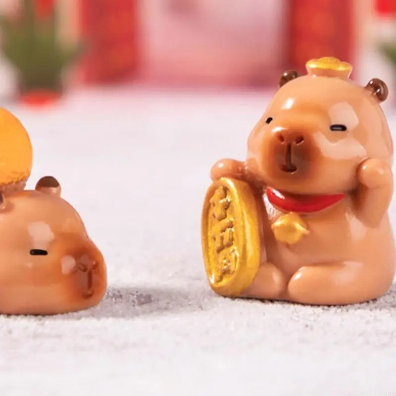 Miniature Capybara Figurines 7Pieces Resins Lucky Fortunes Figures Ornaments for Home Office Desktop Shelves Decoration 87HA