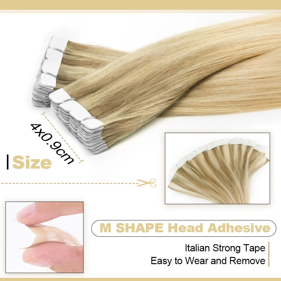 ZURIA 15 Colors Straight Mini Tape In Human Hair Extensions Invisible Skin Weft Adhesive Natural Non-Remy Real Wigs For Women