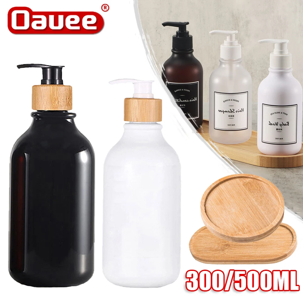 300/500ml Dish Soap Bottle with Bamboo Pump Kitchen Refillable Jars Liquid Soap Dispenser Hand Soap Lotion Container for Decor