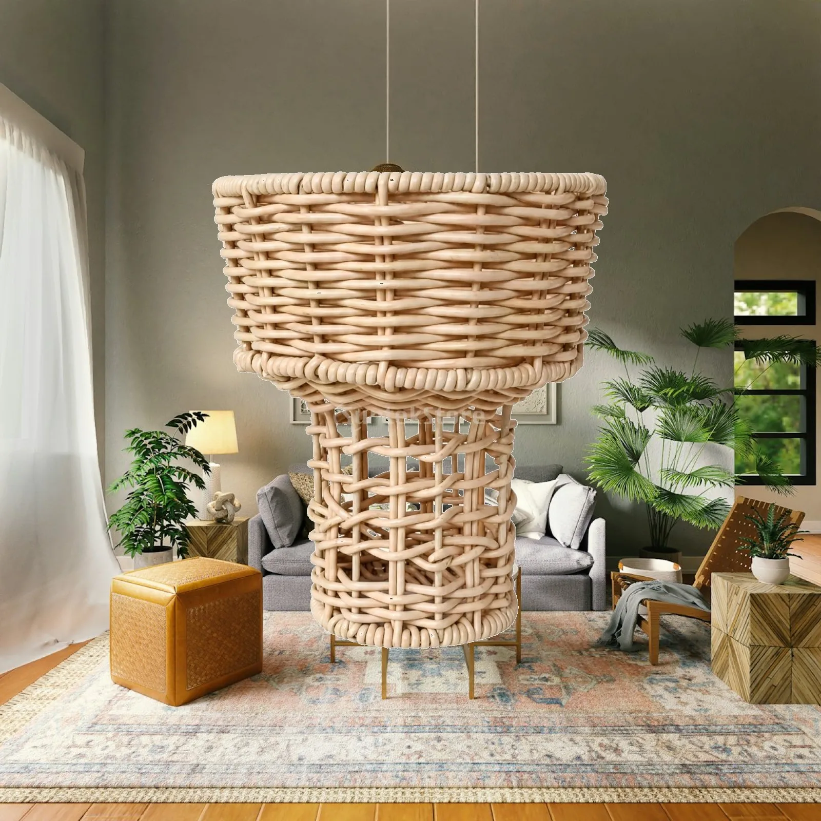 Handwoven Willow Basket Decorative Rounded Willow Basket with Rolled Rims Long-Lasting Rustic for Photography Prop
