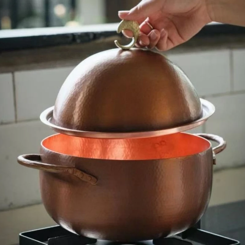 Egg Shape Vintage Copper Soup Pot,Handcrafted Pot Food Cooking Utensil Simmering and Pasta Stewing,With lid 19 cm Handheld Pot