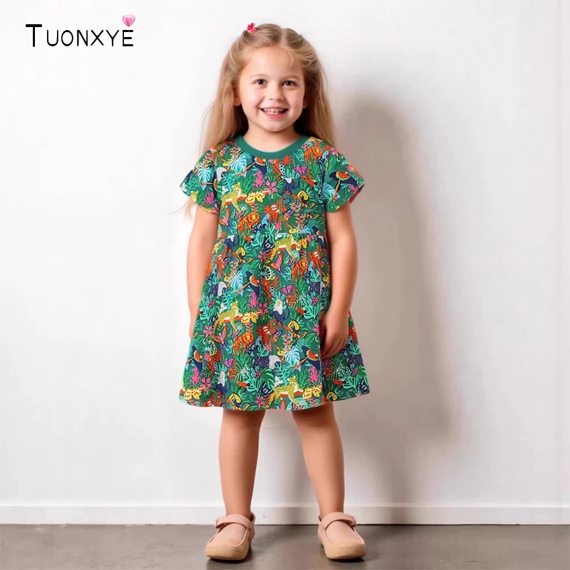 

TUONXYE Повседневные платья для новорожденных девочек, летние детские хлопковые платья с принтом животных, тигра и льва, платья с короткими рукавами для маленьких девочек