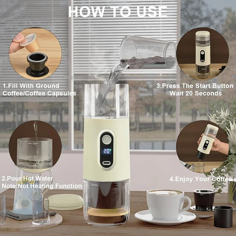 Portable Espresso Machine 2 IN 1 Wireless Pressure Mini Coffee Maker for Travel Hiking Office Auto Shut-Off and Silent Operation