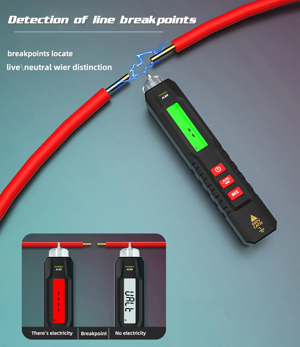 medidor de voltagem digital, sem contato Live Wire Test, Multímetro eletricista, Indicador Caneta Elétrica, DC, AC ,Breakpoint,detector de tensão