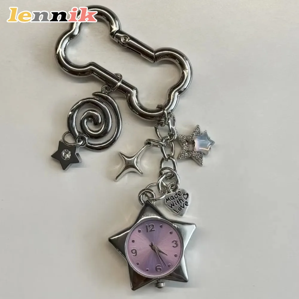 LENNIK Vintage Original Design Paar Schlüsselanhänger, Sternuhr/Knochen/Pentagramm/5-zackiger Stern, tägliches Taschen-Hängezubehör