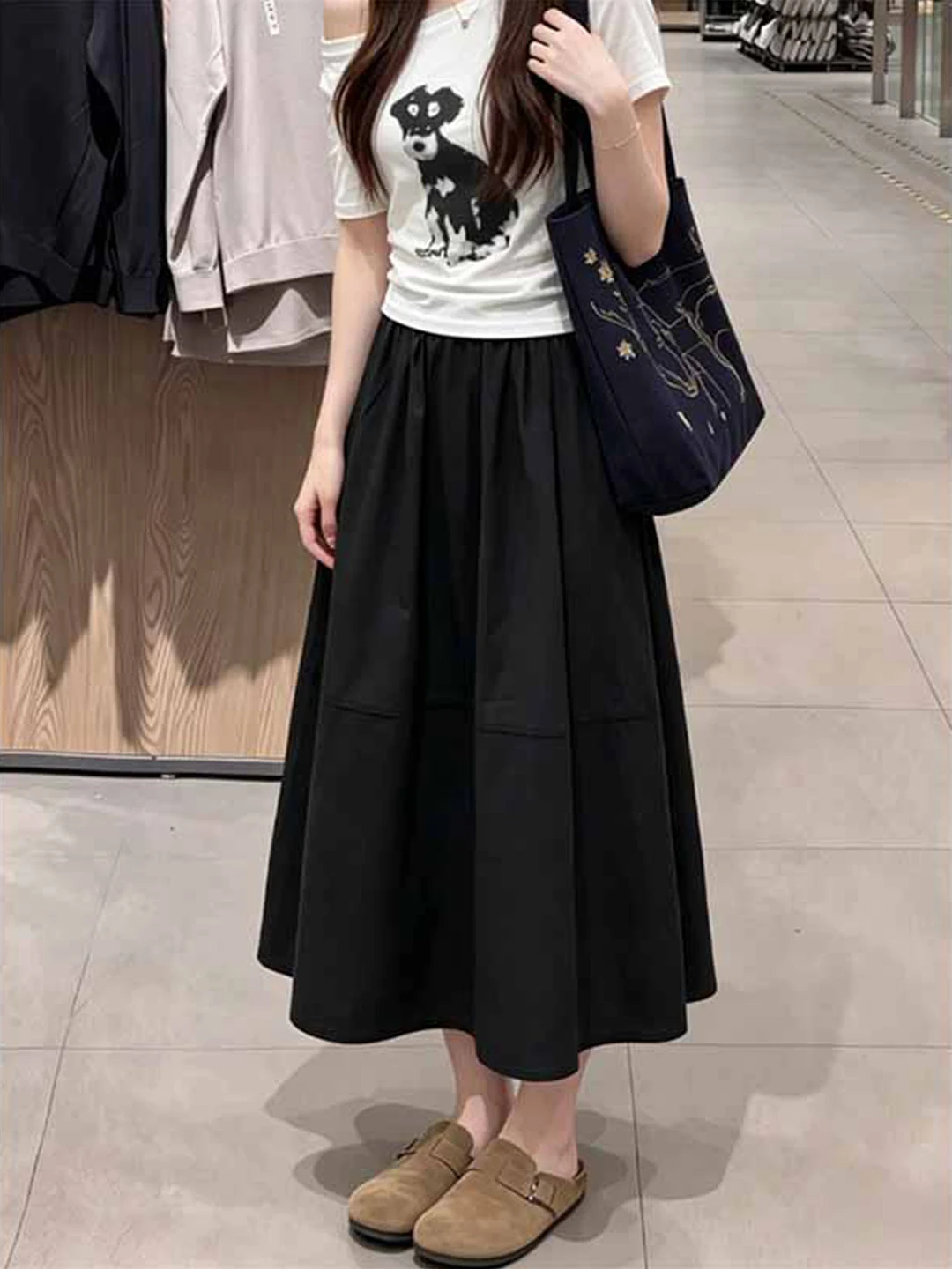 White A-Line  Dress Women's High Waist Draped Loose Belly Covering Slimming Long Skirt Spring Autumn New Arrival