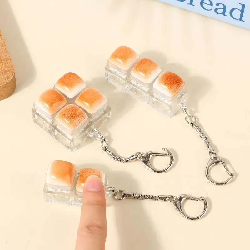 Z. Creative Bread Keyboard Keychain Mechanical Keyboard Decompression Toy Keyring Bag Pendant Fidget Button Finger Toys