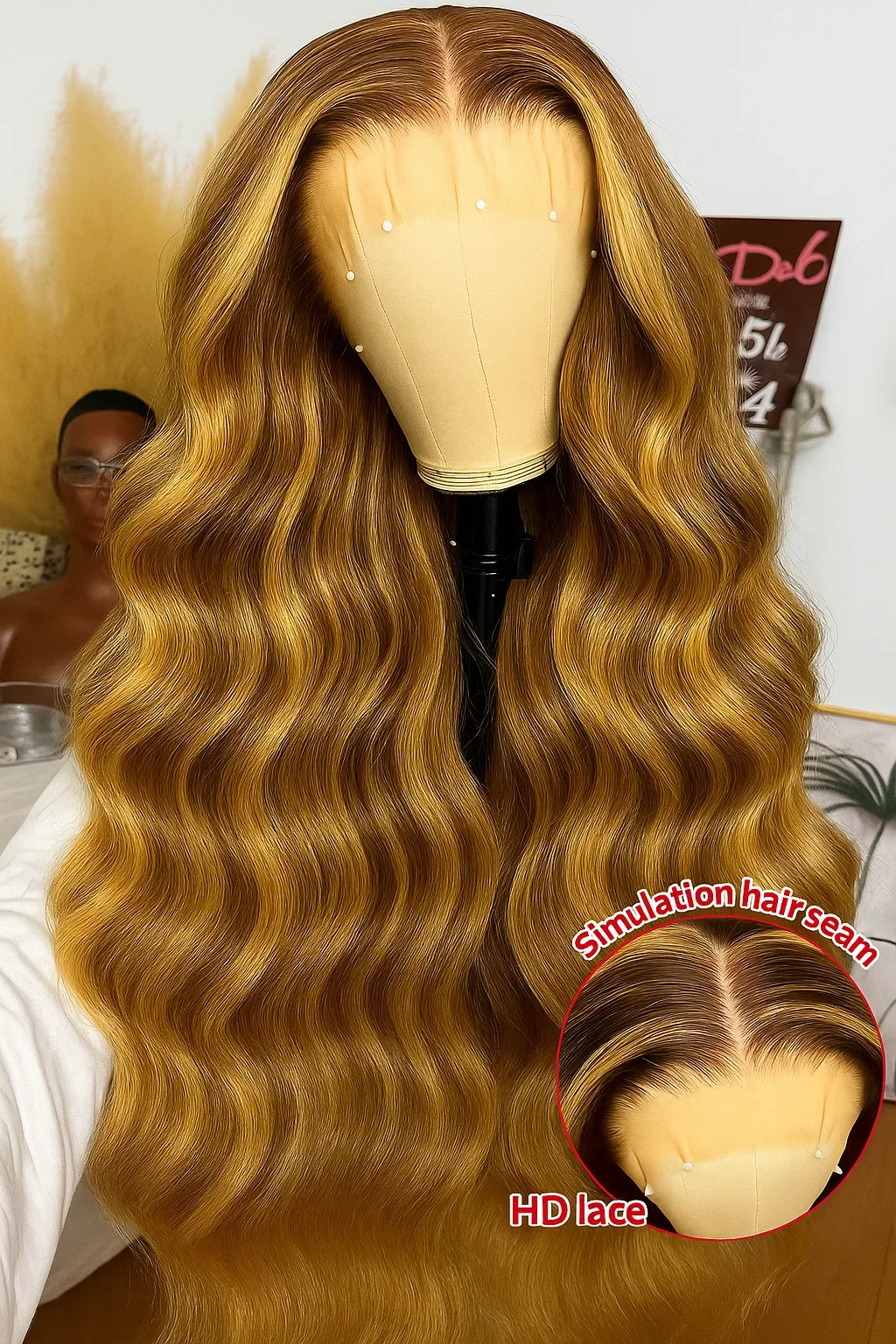 

Объемная волна 4/27 Медовый блондин 30-дюймовый парик фронтальной части шнурка 180% Плотность человеческих волос HD Парик фронтальной части шнурка 13x4 Парик Humain Волосы для женщин