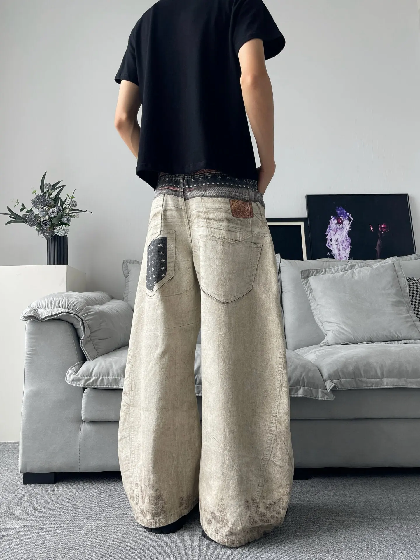 Men's Fashion 3D Digital Printed Jeans American Summer Casual Fashion High Street Retro Loose Male Hip Hop Denim Pants