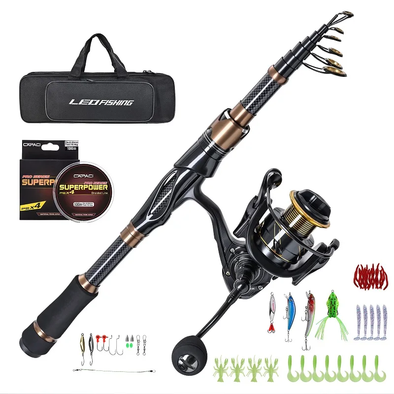 5.5:1 Spinning Fishing Reel and Rods Set 1.8m 2.1M Bass Fishing Rod Pole Combo Set or 1pc Single Telescopic Road Sub Rod Pesca