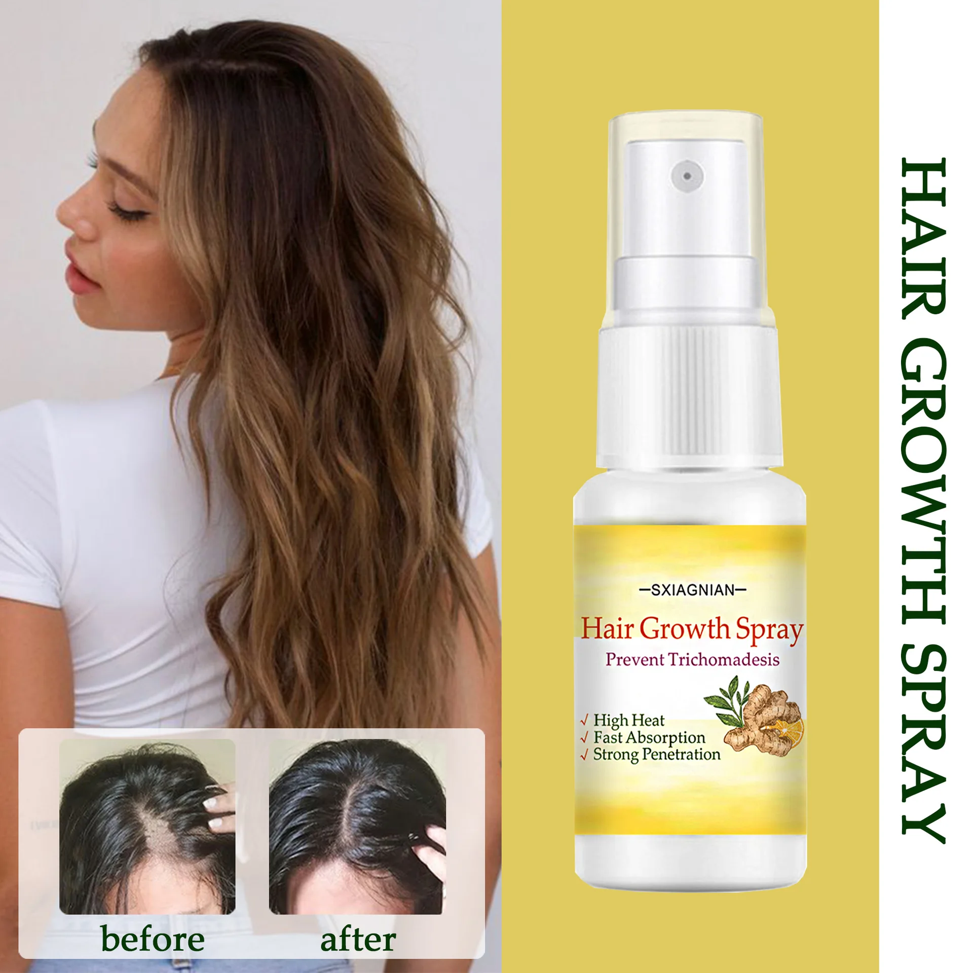 Ginger oil nourishing essence spray promotes healthy scalp and hair follicles, moisturizes and promotes hair growth, strengthens