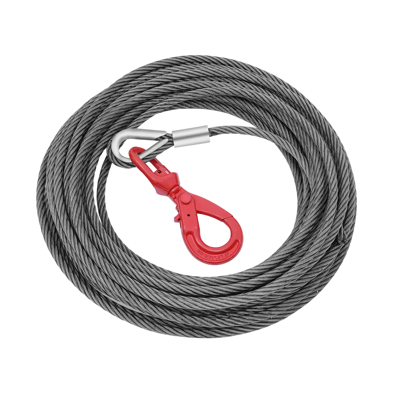Carbon Steel 1/2in*75ft Steel Wire Rope Hook Red Self-locking Safety Hook High-strength Load-bearing Heavy Oil Rope.