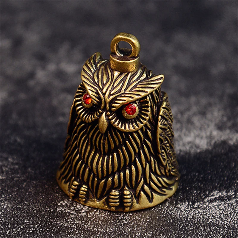 Vintage Brass Owl Bell Keychain Small Pendant for Keys, Gift for Men and Women, Feng Shui-Inspired Bronze Chime