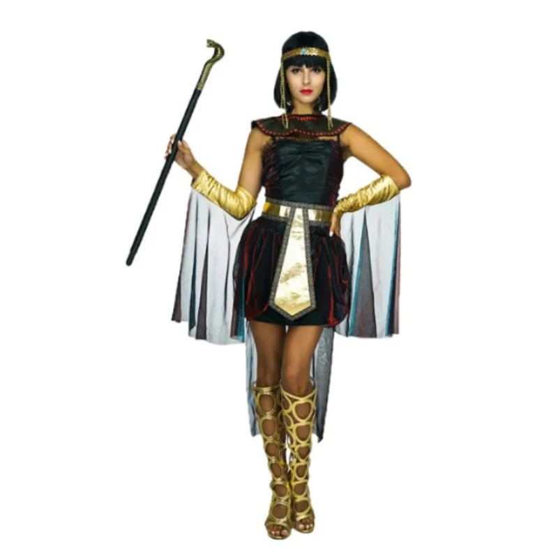 Halloween Women Adult Costume Suit Women\'s Dress Prom Cosplay Egyptian Headwear Golden Egyptian Pharaoh Cleopatra Party Clothing