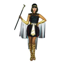 Halloween Women Adult Costume Suit Women's Dress Prom Cosplay Egyptian Headwear Golden Egyptian Pharaoh Cleopatra Party Clothing