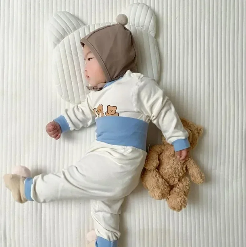 ชุดนอนเด็กผู้ชายผ้าฝ้าย 2 ชิ้น สำหรับฤดูใบไม้ร่วงและฤดูหนาว - ชุดเสื้อแขนยาวและกางเกงใน