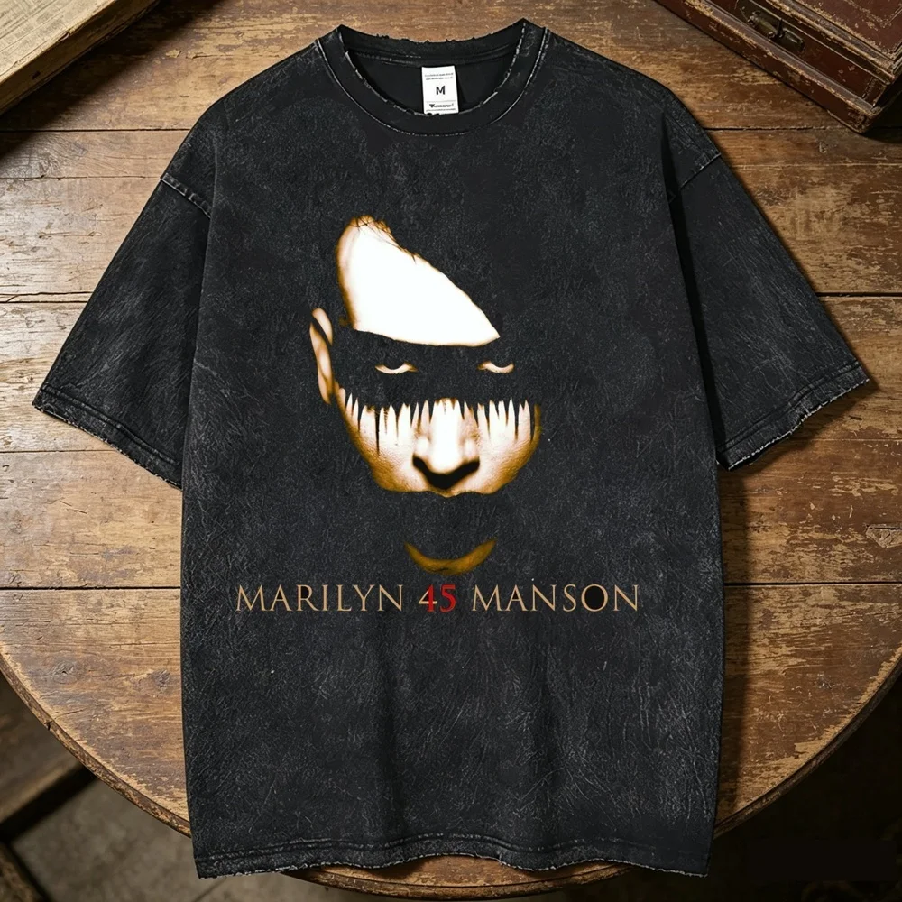 Marilyn Manson Vintage Washed cotton t-shirt teen Gothic Punk Grunge kawaii tshirt Psychedelic Comfortable Pop Culture Retro