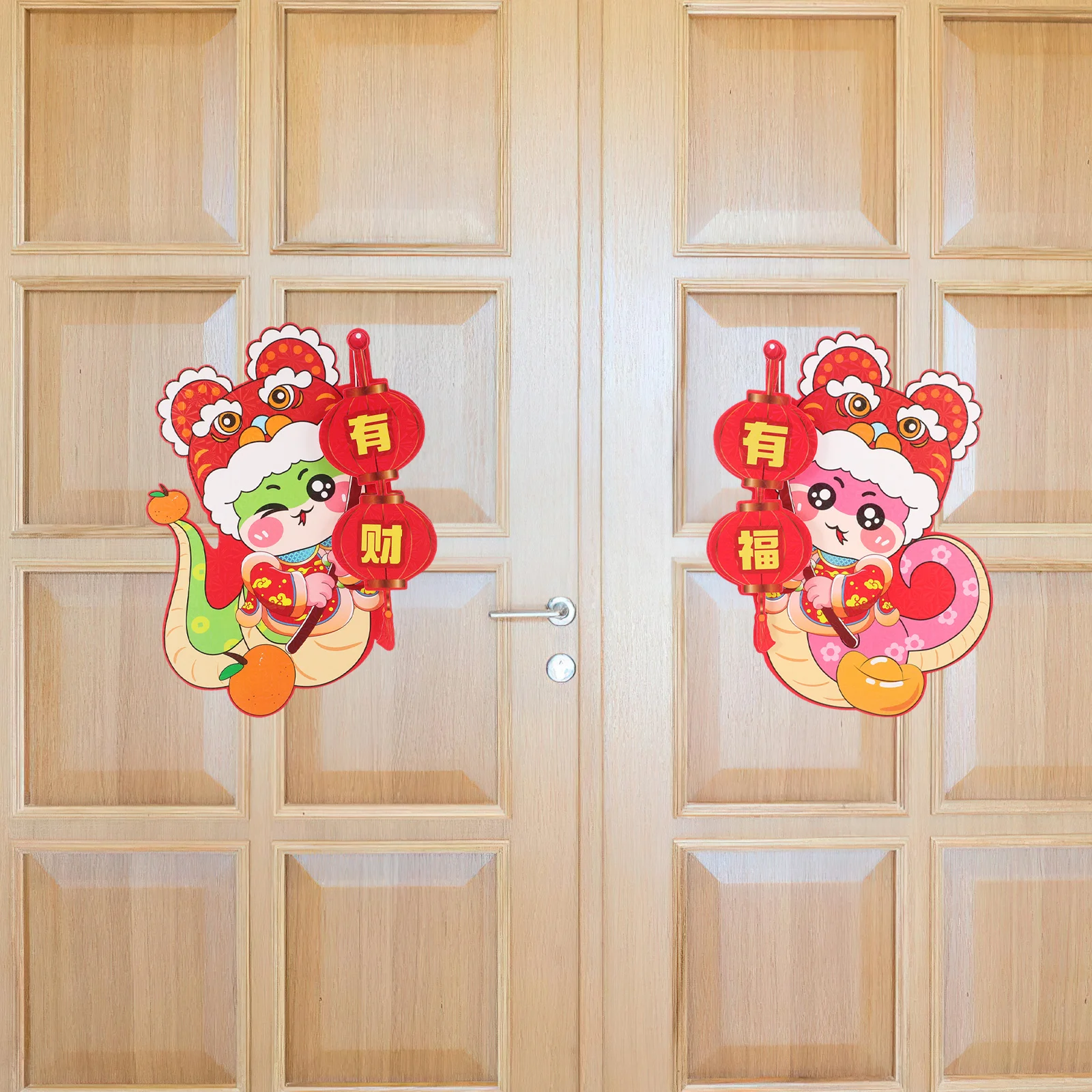 2Pcs Door Wall Stickers for Chinese New Year 2025 Year of The Snake Festive Home Decor with Vivid Cartoon Design Easy to Apply