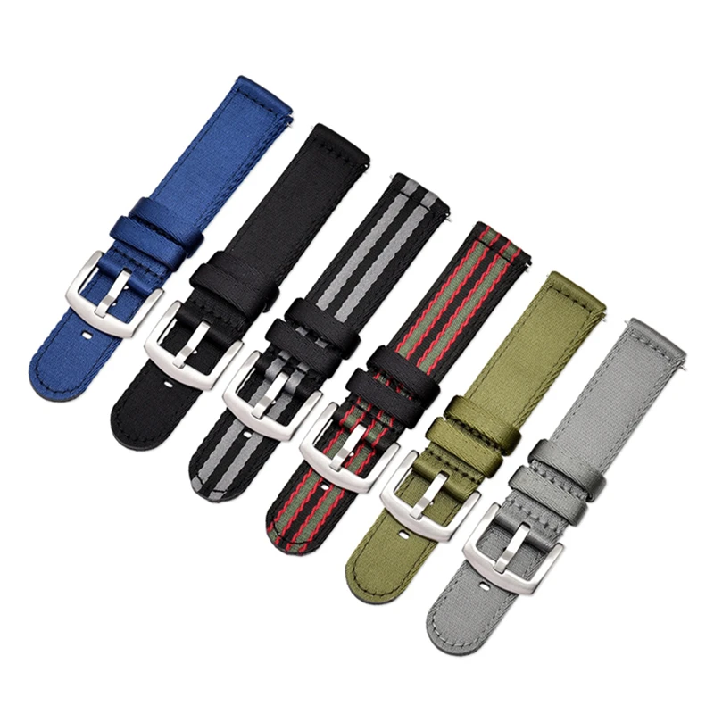 Canvas Nylon Strap 18mm 20mm 22mm 24mm Stainless Steel Buckle Quick Release Men Replace Bracelet Wrist Band Watch Accessories