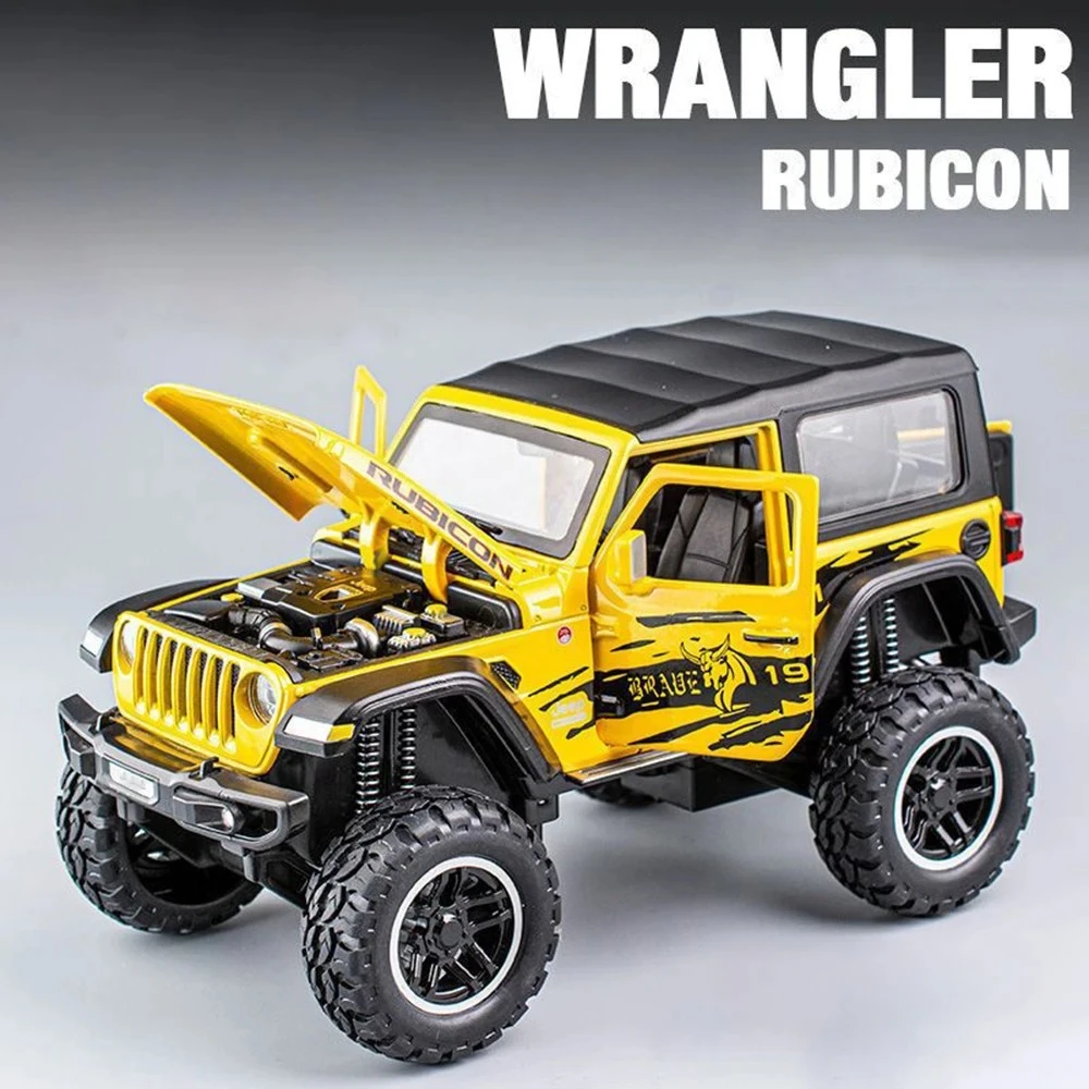 1:24 مقياس رانجلر روبيكون سيارة لعبة مجسمة سبيكة الجسم الأبواب فتح ضوء الصوت التراجع على الطرق الوعرة نماذج الحلي للأطفال هدايا