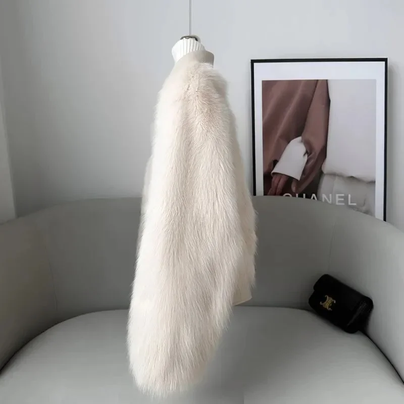 Pop Japanese Style Fur Collar Imitating Fox Fur Coat Environmentally Friendly Fur Women's High-End Versatile Luxurious Thick Jac