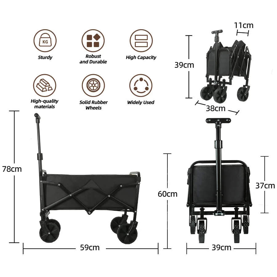 Portable Camping Car, Picnic Car, Quick-Release Compression, Strong Load-Bearing Capacity, Outdoor Folding Camping Cart